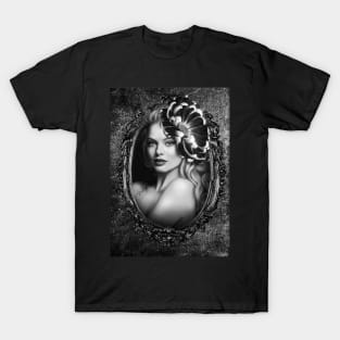 Dark Black and white black lips SHADE OF GRAYS, BEAUTIFUL girl portrait artwork T-Shirt